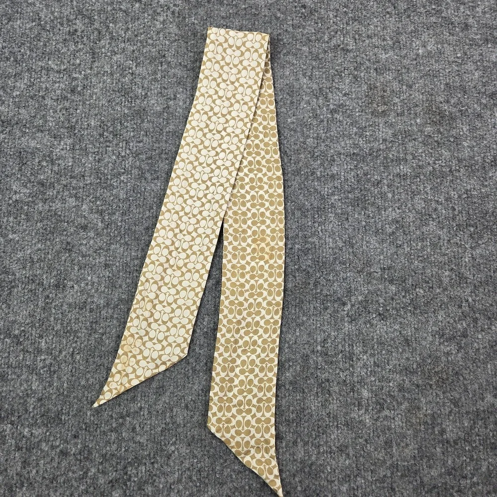 Authentic COACH 100% SILK Reversible Skinny Scarf Purse Tie Pony Tail Y2k STAINS